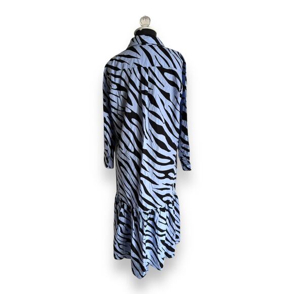 Zara Womens Dress Sz M Powder Blue Black Zebra Animal Print Shirt Long - Picture 9 of 12